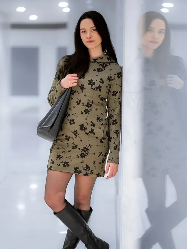 Robe à Capuchon French Terry Souplesse - Flore Kaki sold by Oraki