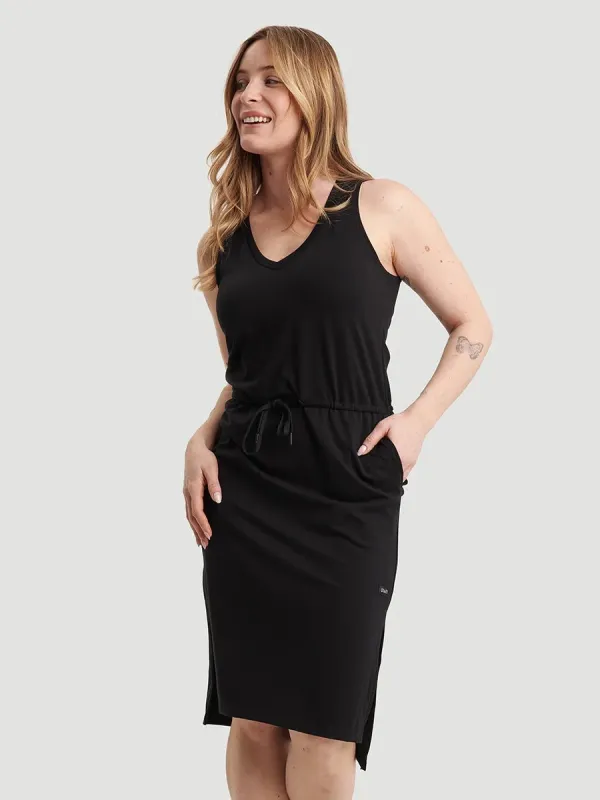 Robe Sans Manches Midi avec Fentes Latérales Ponte Finesse - Noir sold by Oraki