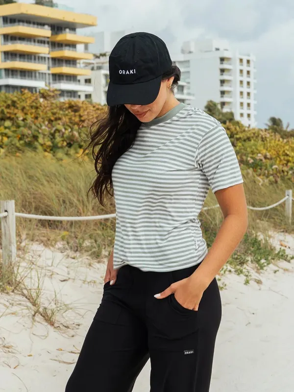 T-Shirt Tout-Aller Ecovero™ - Rayures Sauges sold by Oraki