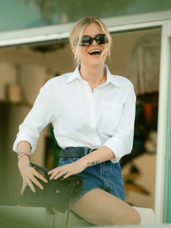 Chemise Droite avec Poche Appliquée - Blanc sold by Oraki