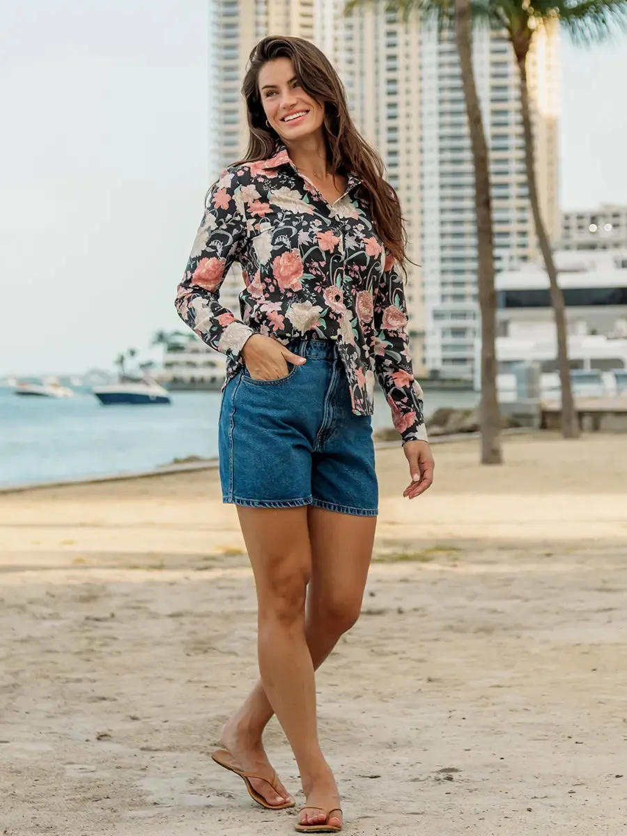 Chemise Ajustée Twill Extensible - Pivoines Noires sold by Oraki product image thumbnail 3