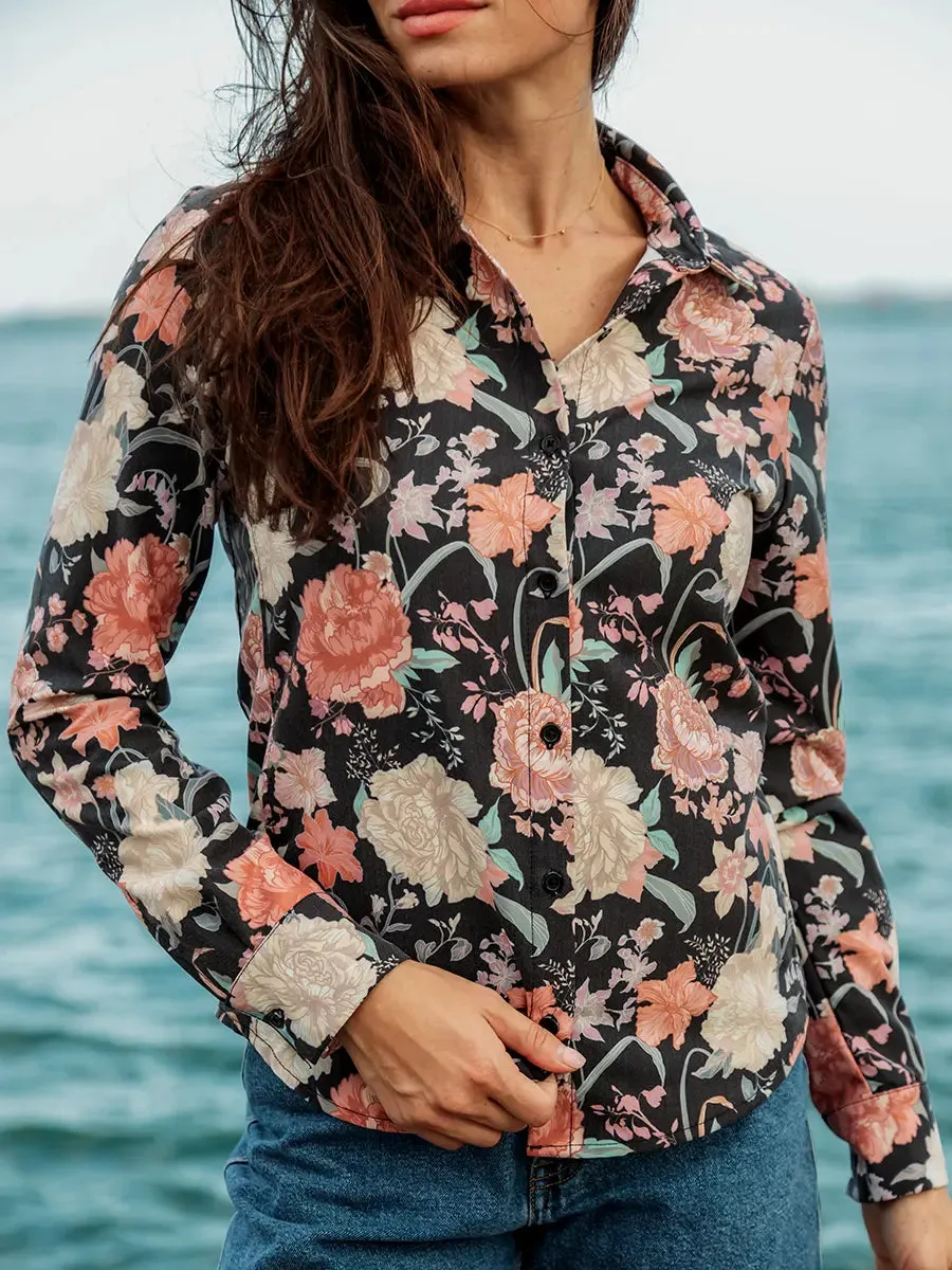 Chemise Ajustée Twill Extensible - Pivoines Noires sold by Oraki product image thumbnail 4