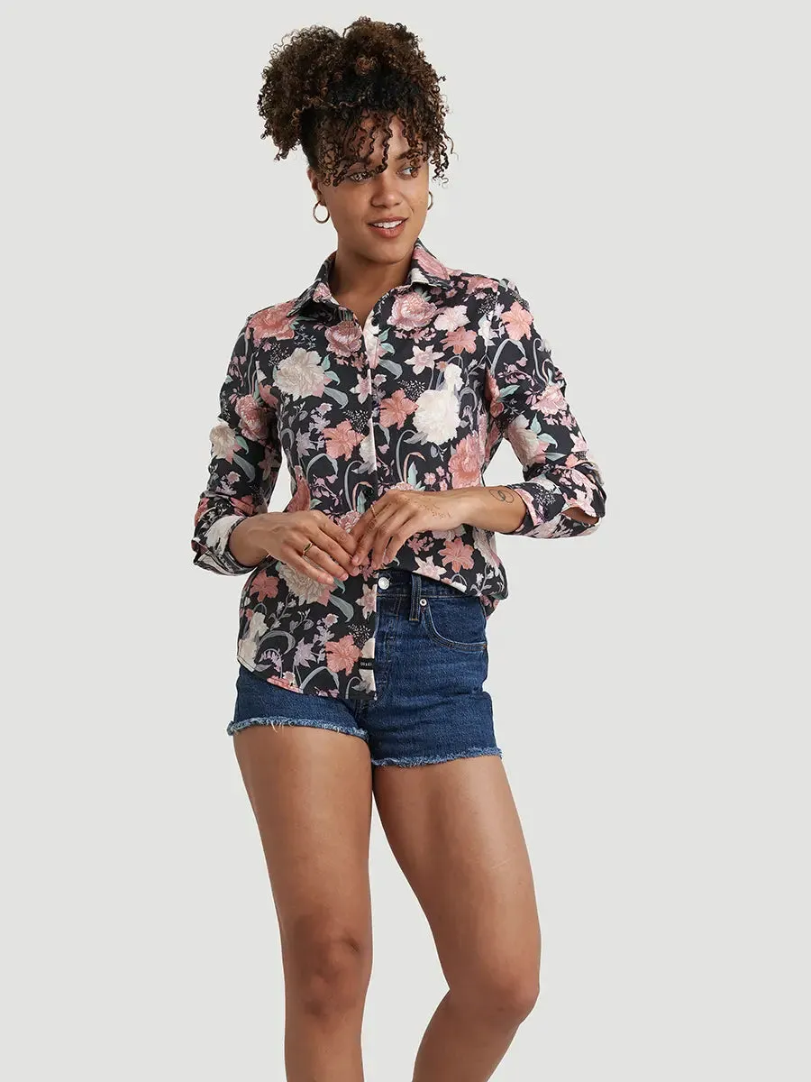 Chemise Ajustée Twill Extensible - Pivoines Noires sold by Oraki