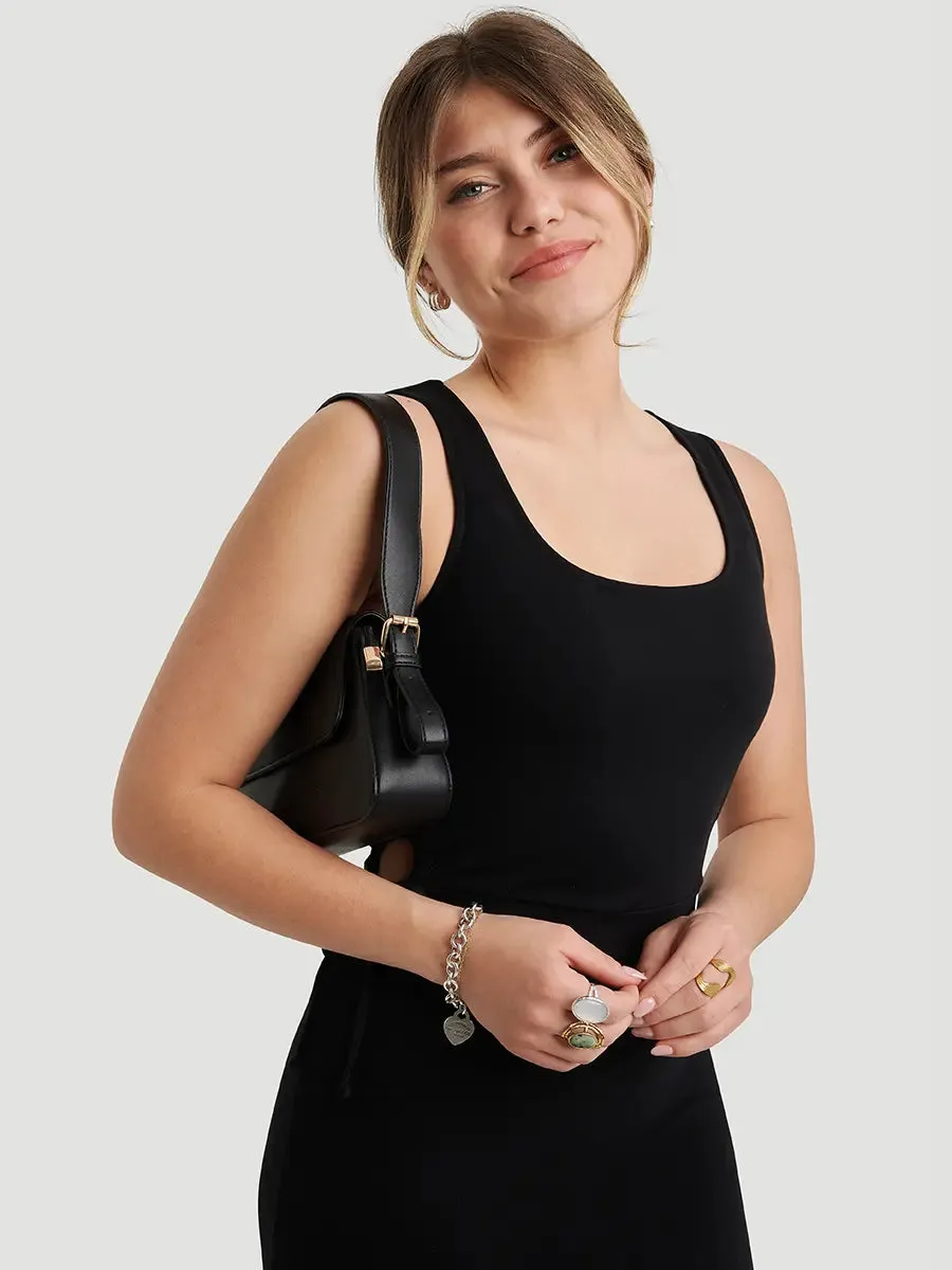 Robe Ajustée Sans Manches avec Découpes Latérales Ponte Finesse - Noir sold by Oraki product image thumbnail 4