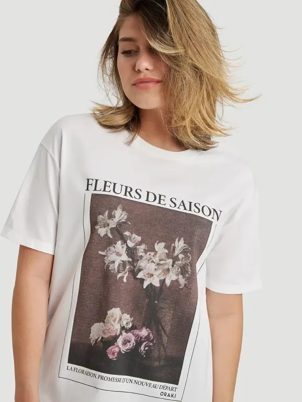 T-Shirt Ample Imprimé Jersey Fluide - Fleurs de saison sold by Oraki