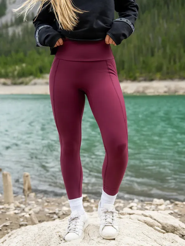 Legging taille haute avec poches Ecocurve - Cerise foncée sold by Oraki