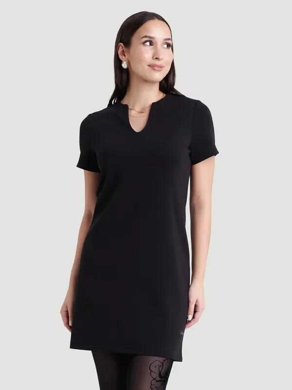 Robe t-shirt habillée col fendu - Noir made by Oraki