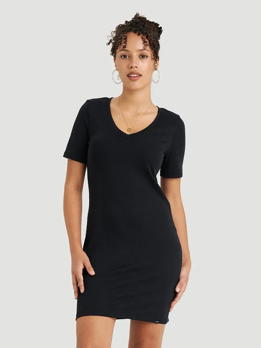 Robe courte col V à manches courtes côtelée - Gris charbon sold by Oraki