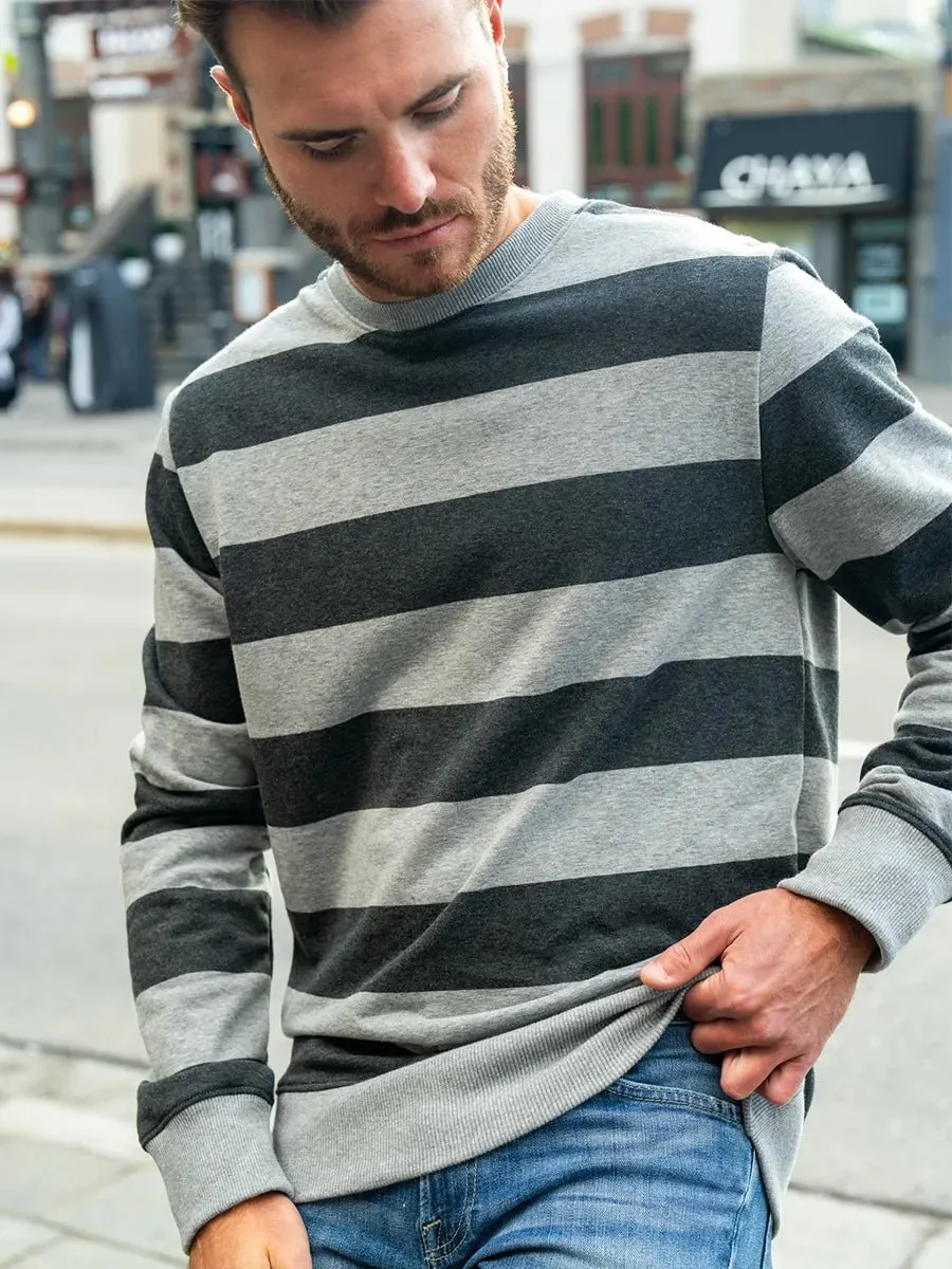 Chandail col rond French Terry Homme - Rayures grises chinées sold by Oraki product image thumbnail 4