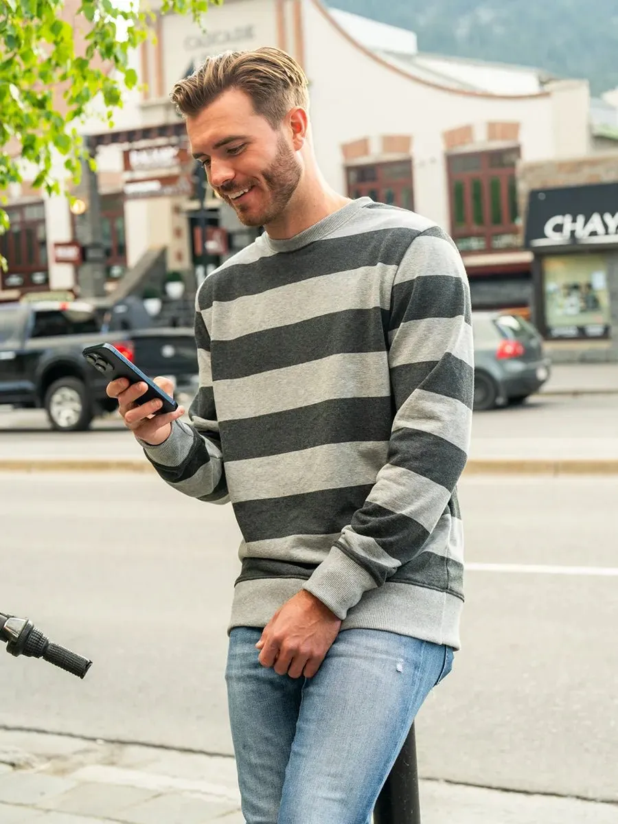 Chandail col rond French Terry Homme - Rayures grises chinées sold by Oraki
