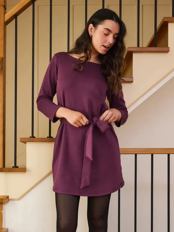 Robe manches 3/4 avec ceinture Terry Stretch - Prune clair made by Oraki