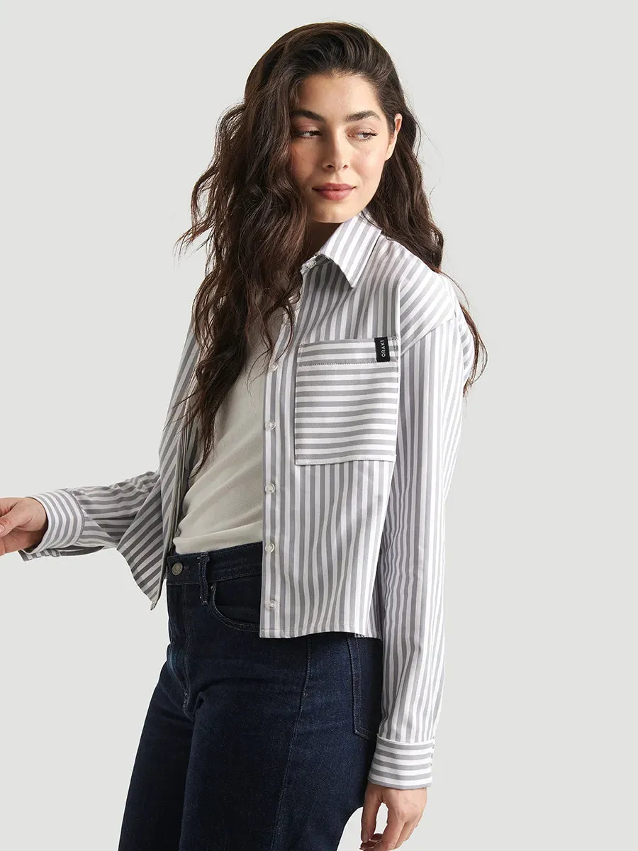 Chemise droite courte avec poche appliquée - Rayé gris-blanc sold by Oraki product image thumbnail 5