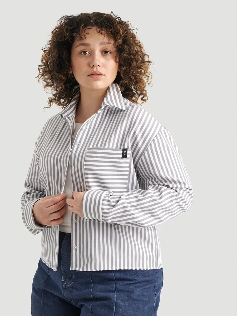 Chemise droite courte avec poche appliquée - Rayé gris-blanc sold by Oraki product image thumbnail 3