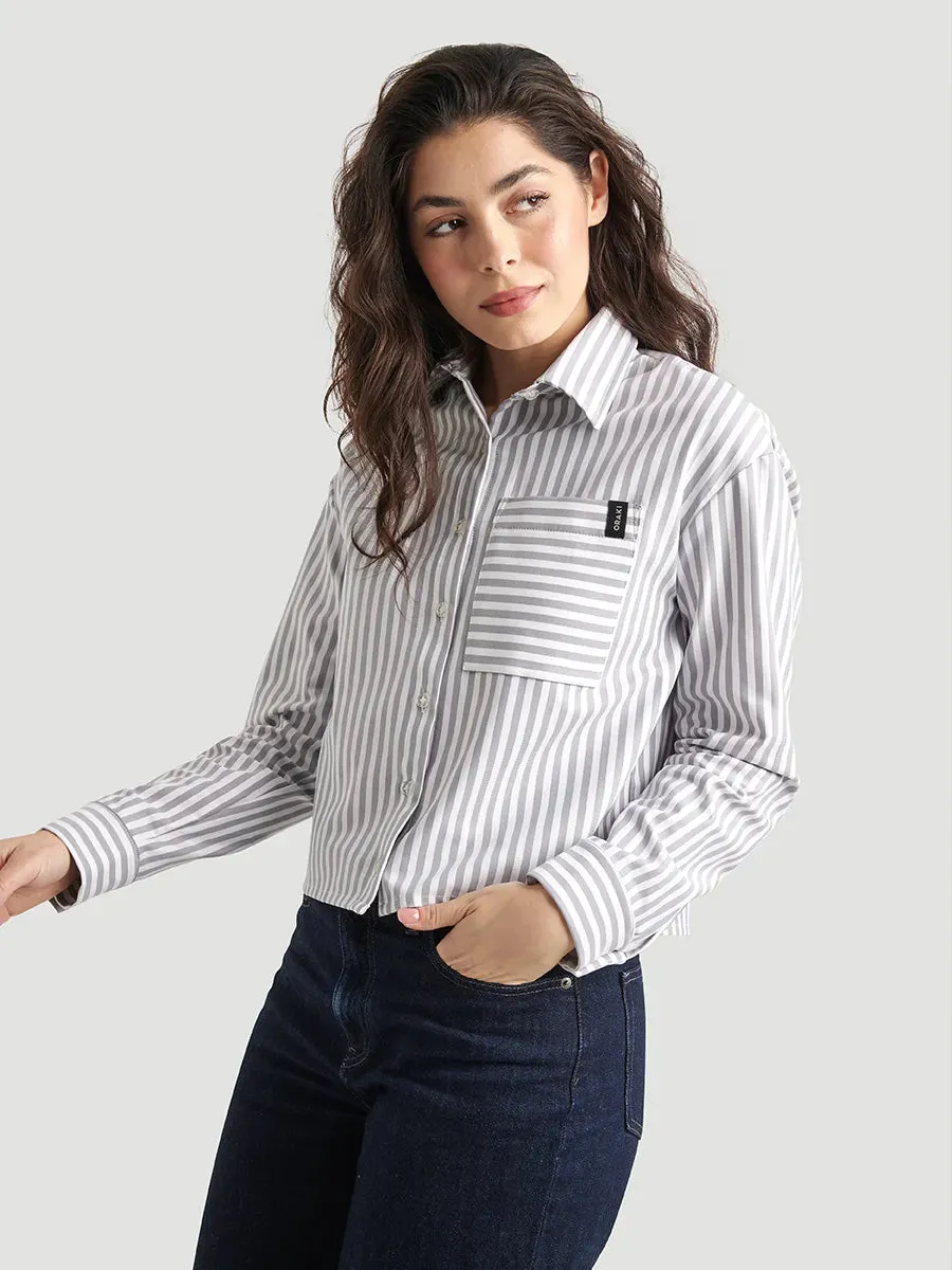 Chemise droite courte avec poche appliquée - Rayé gris-blanc sold by Oraki