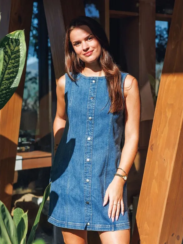 Robe mini en denim sans manches à col rond - Indigo wash made by Oraki