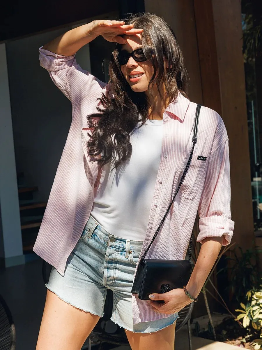 Chemise longue Flowy ample à manches roulées - Ligné abricot sold by Oraki product image thumbnail 5
