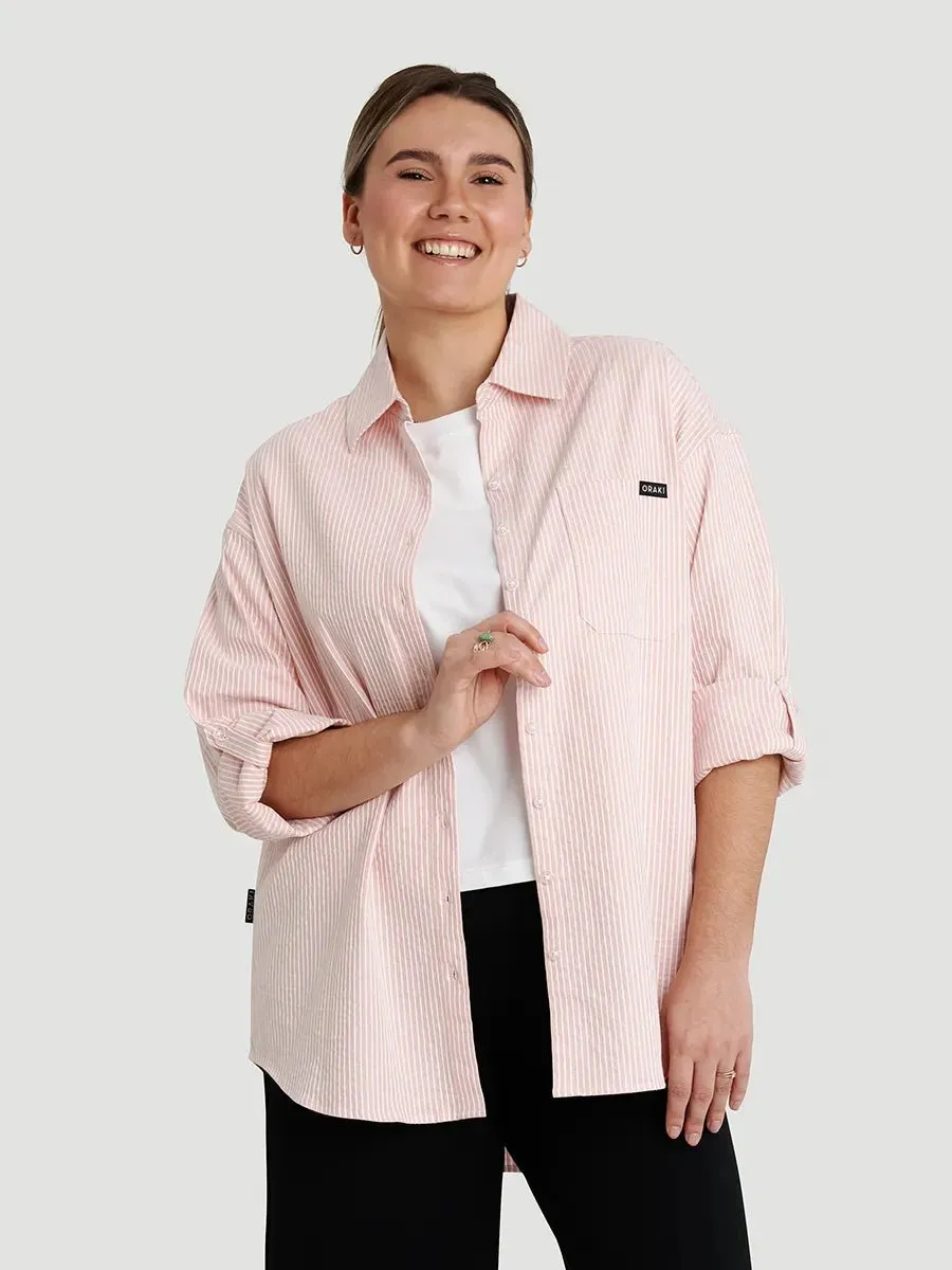 Chemise longue Flowy ample à manches roulées - Ligné abricot sold by Oraki product image thumbnail 2