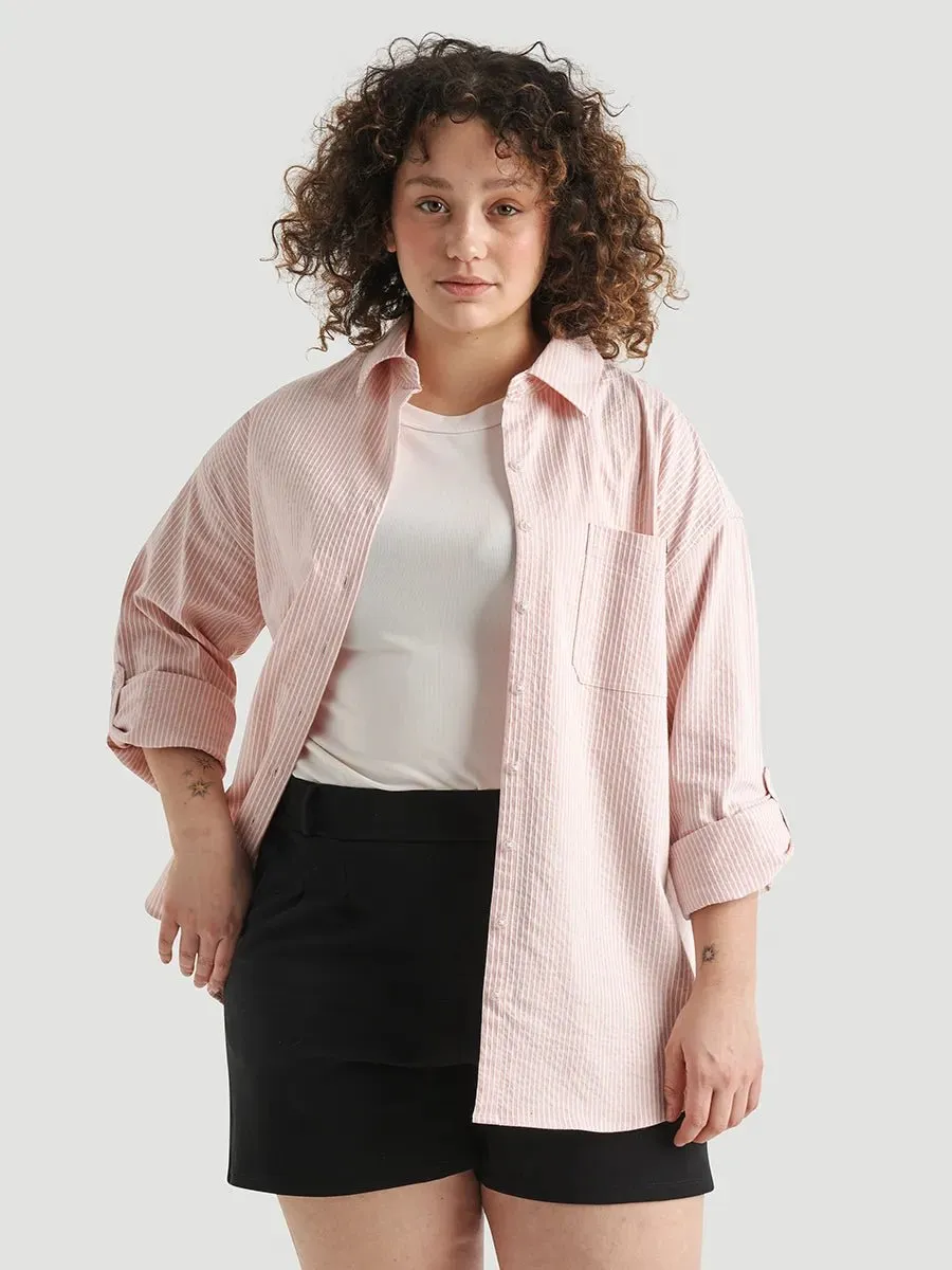 Chemise longue Flowy ample à manches roulées - Ligné abricot sold by Oraki product image thumbnail 3