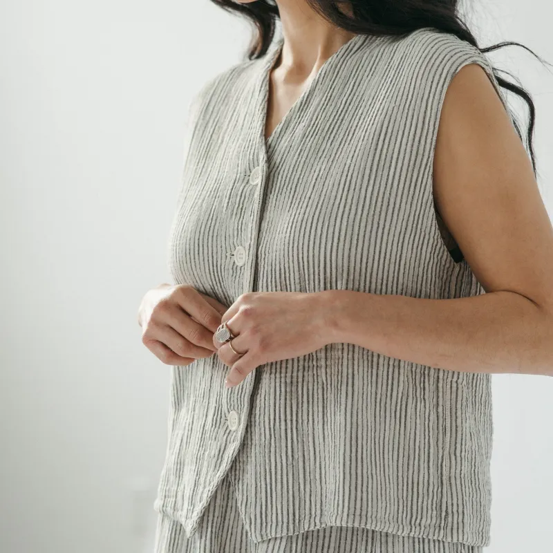 Striped Crinkle Cotton Waistcoat sold by POKOLOKO