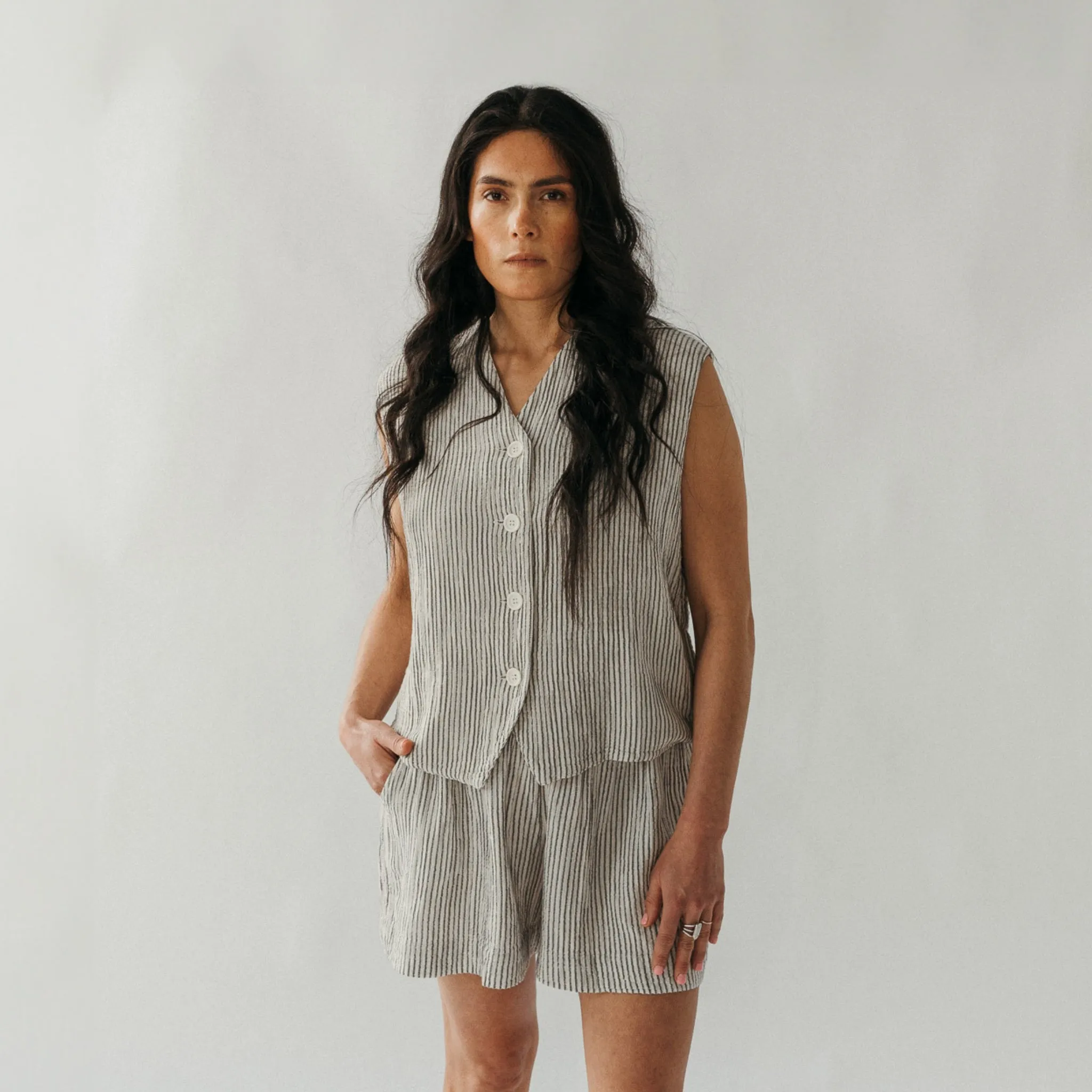 Striped Crinkle Cotton Waistcoat sold by POKOLOKO product image thumbnail 3