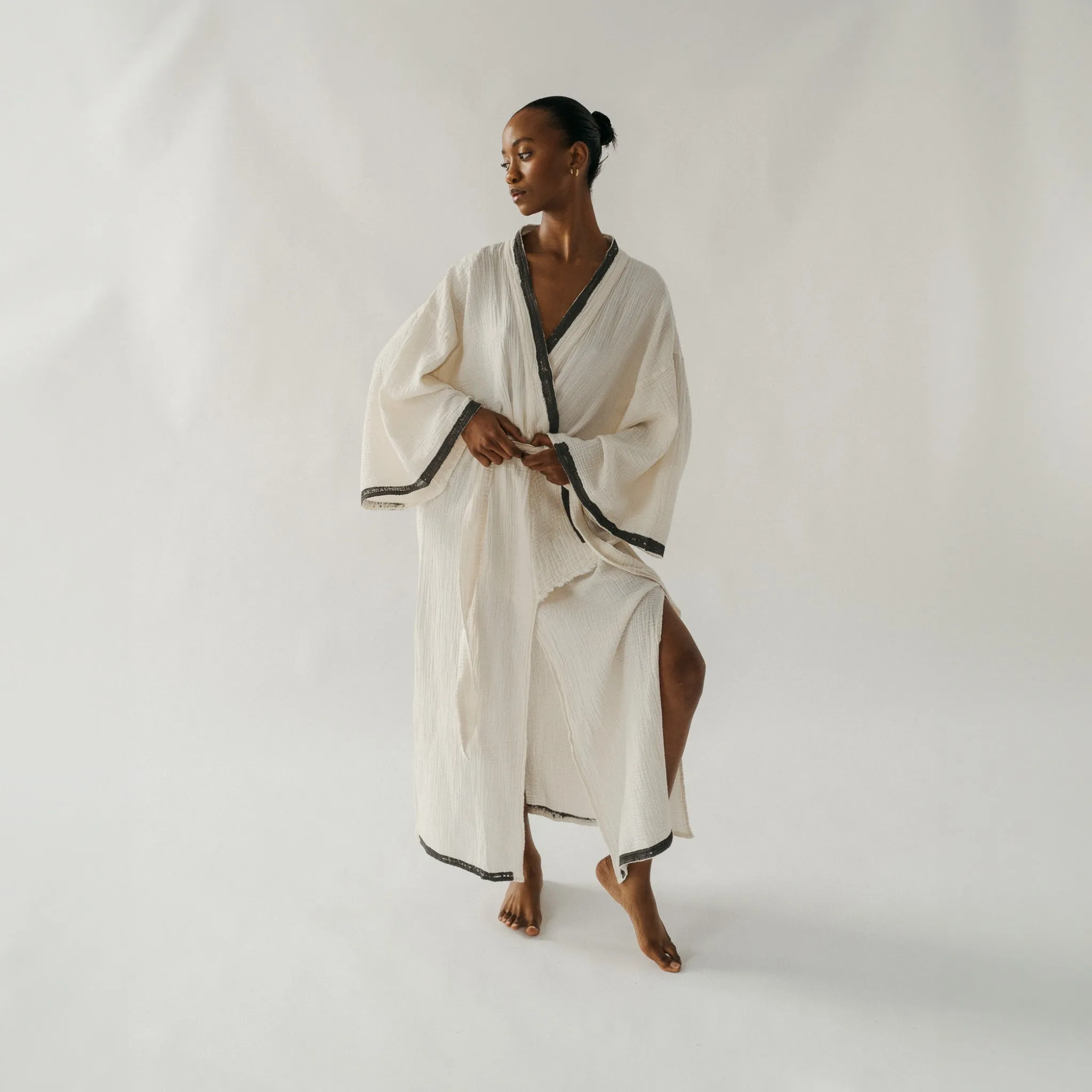 Crinkle Grey Block Print Robe sold by POKOLOKO