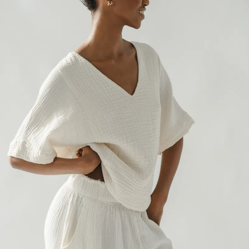 Crinkle V Neck Top sold by POKOLOKO