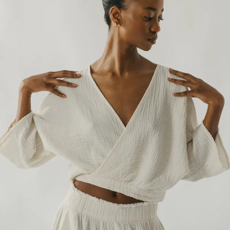 Crinkle Balloon Sleeve Top sold by POKOLOKO