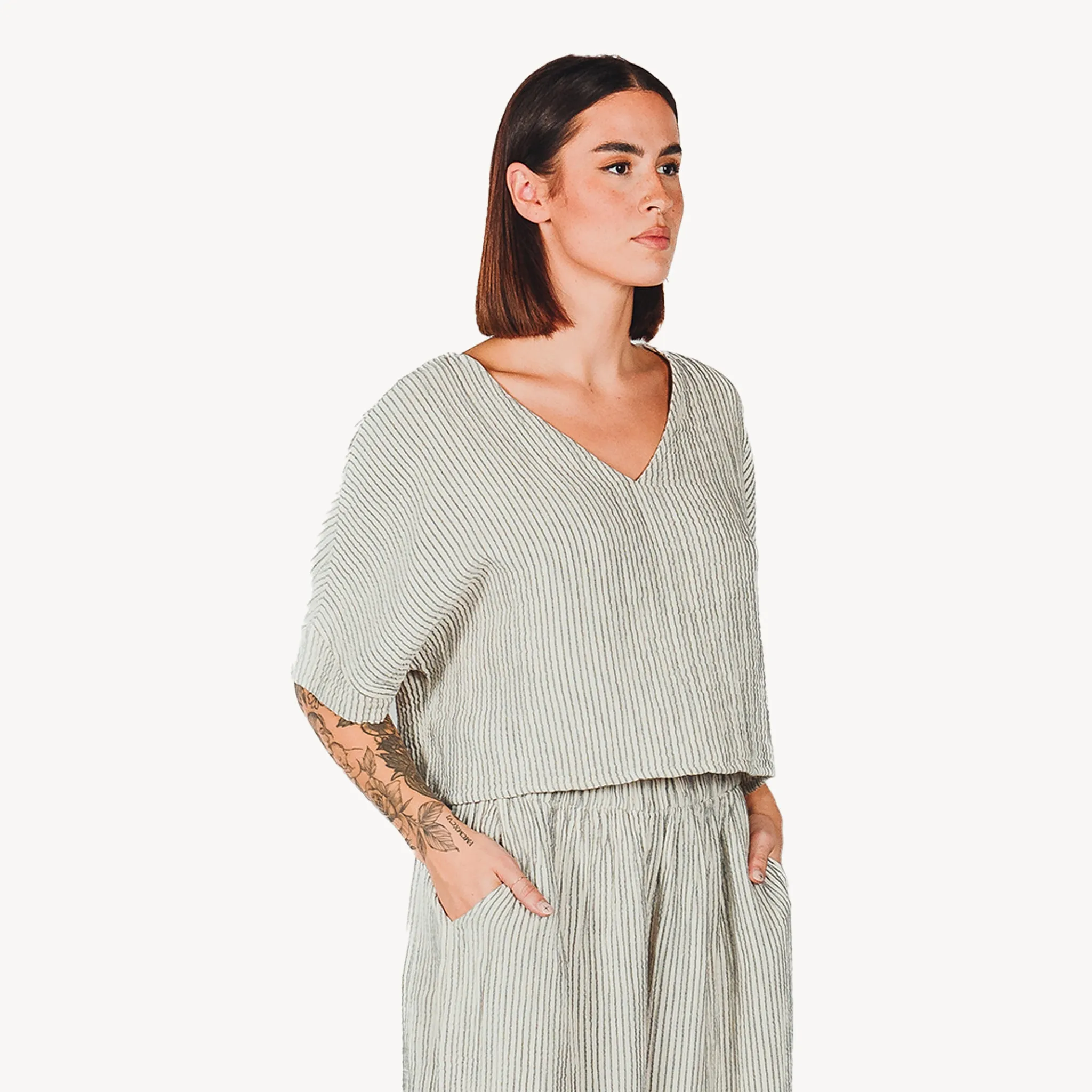 Striped Crinkle Cotton Crop Top sold by POKOLOKO product image thumbnail 2