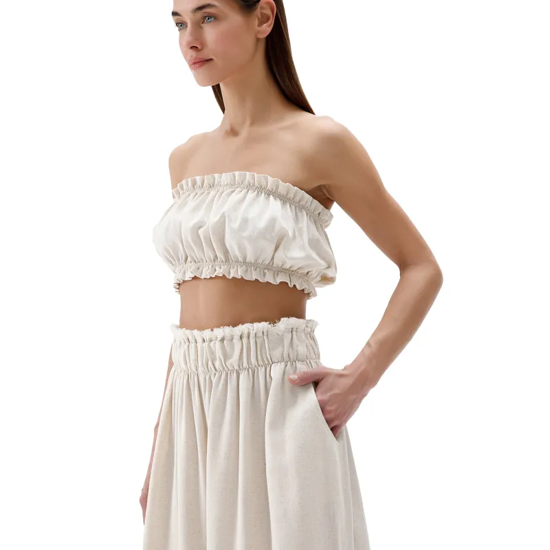 Linen-Cotton Bandeau Top sold by POKOLOKO