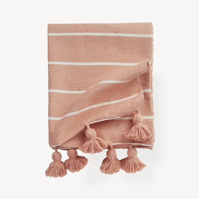 Warm Striped Moroccan Pom Pom Throw sold by POKOLOKO