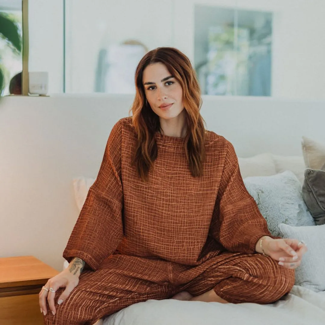 Crinkle Long Sleeve Boat Top - Terracotta sold by POKOLOKO product image thumbnail 2