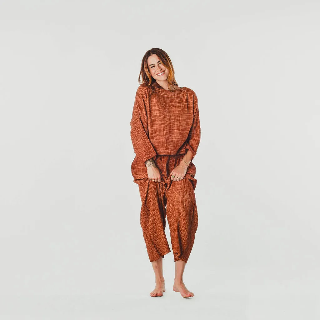 Crinkle Long Sleeve Boat Top - Terracotta sold by POKOLOKO product image thumbnail 4