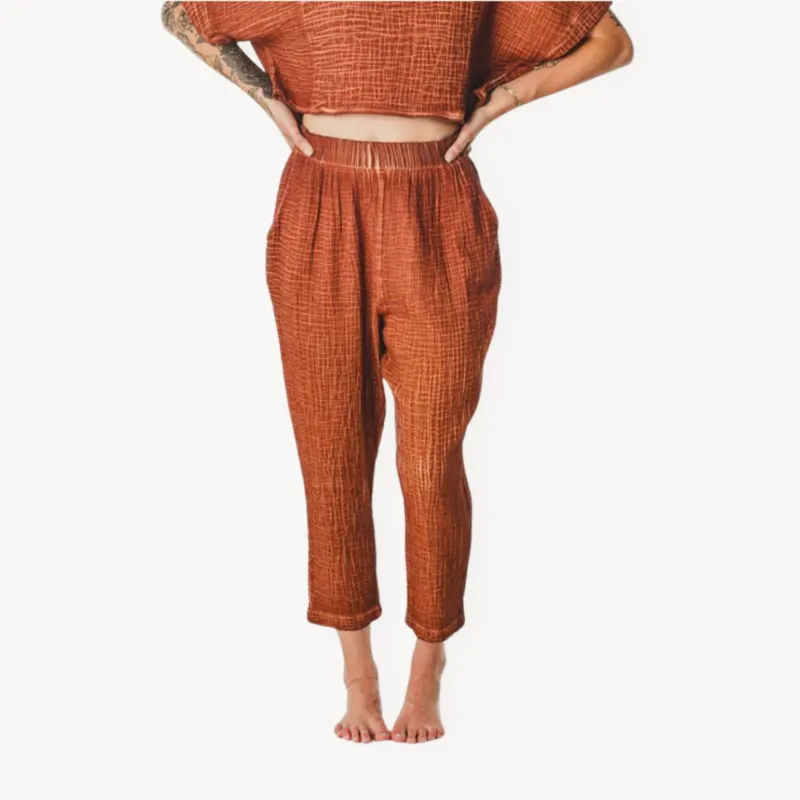 Crinkle Slouchy Pants - Terracotta sold by POKOLOKO