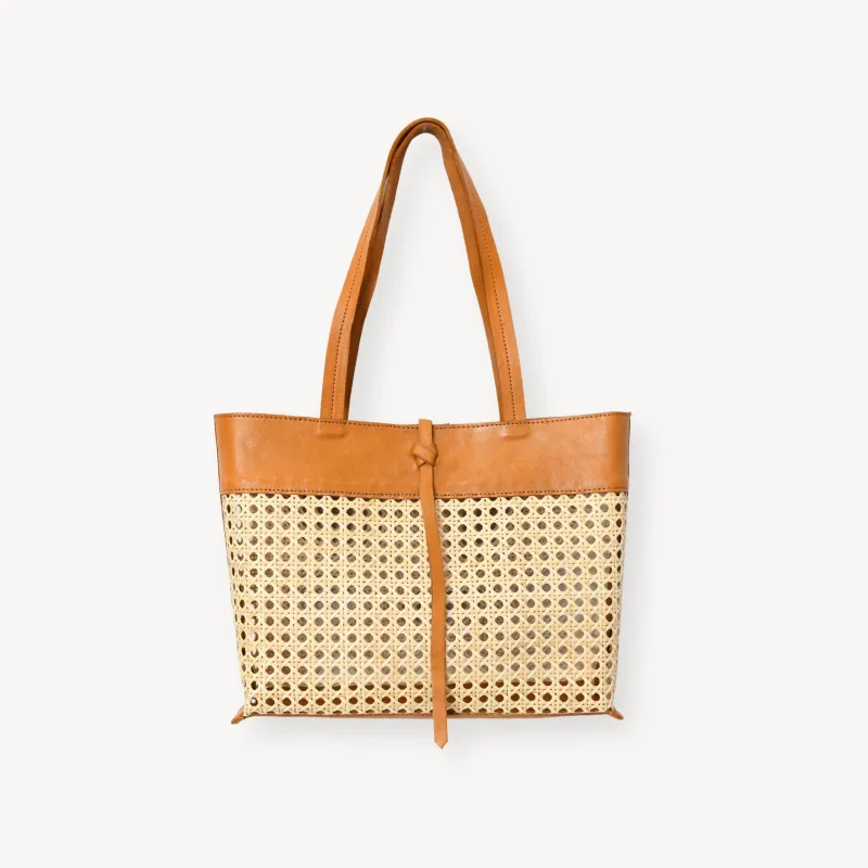 Leather Bag with Cane Accent Tote sold by POKOLOKO