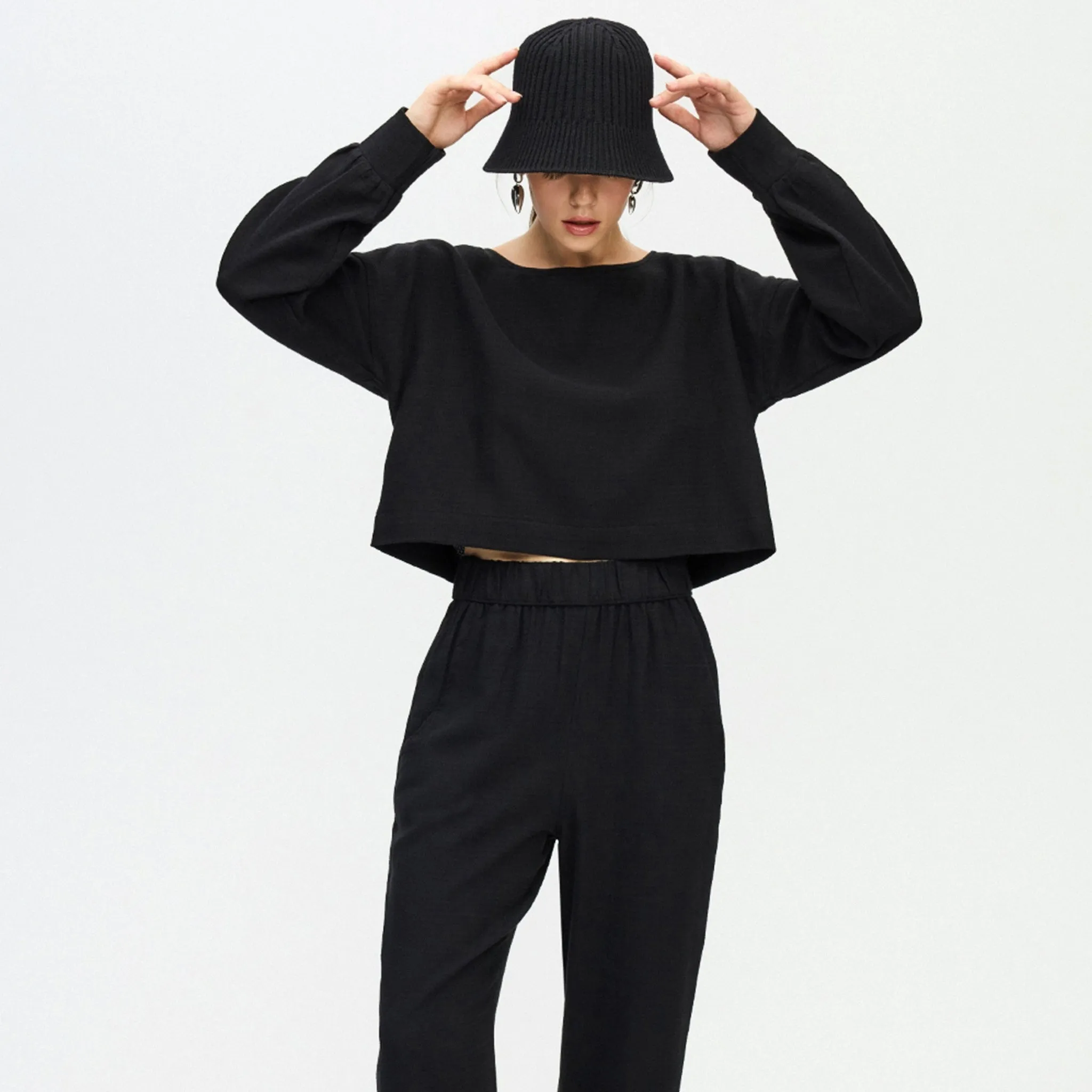 Flat Black Crop Blouse sold by POKOLOKO product image thumbnail 5