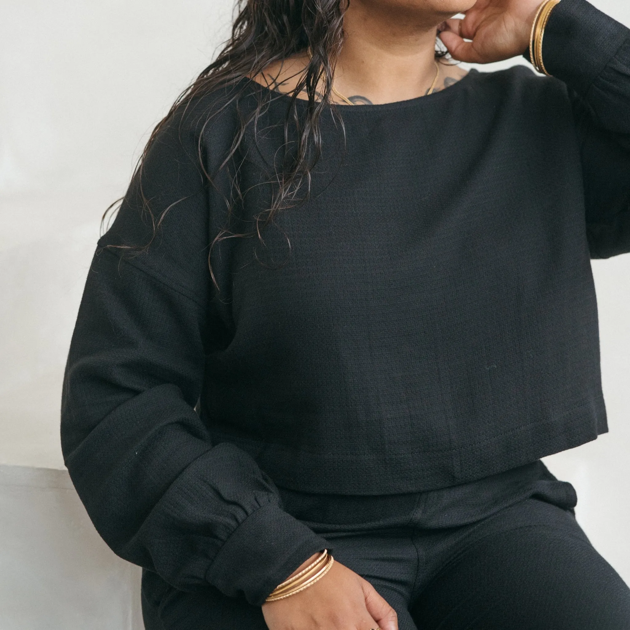 Flat Black Crop Blouse sold by POKOLOKO product image thumbnail 2