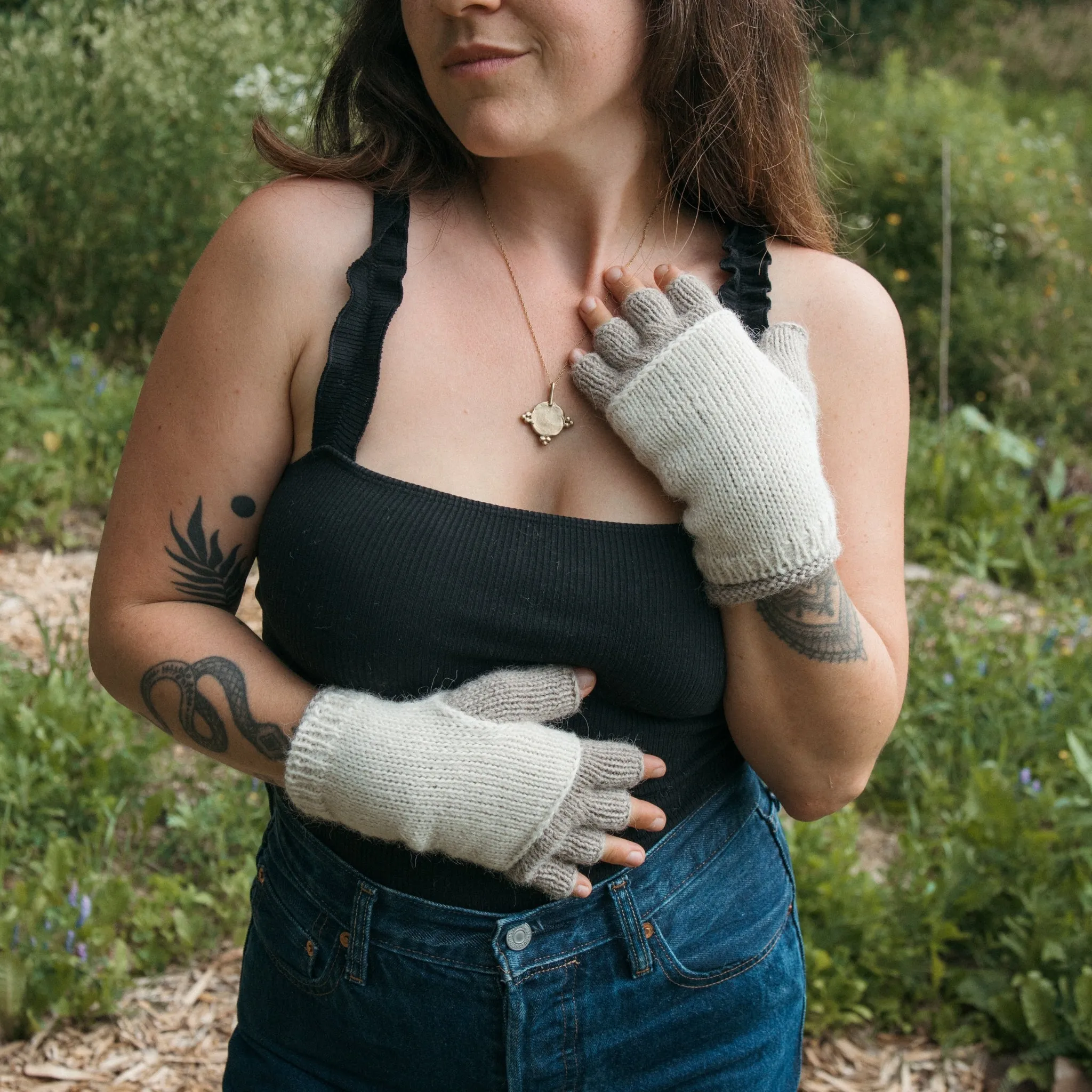 Alpaca Double Layered Fingerless Gloves sold by POKOLOKO product image thumbnail 2