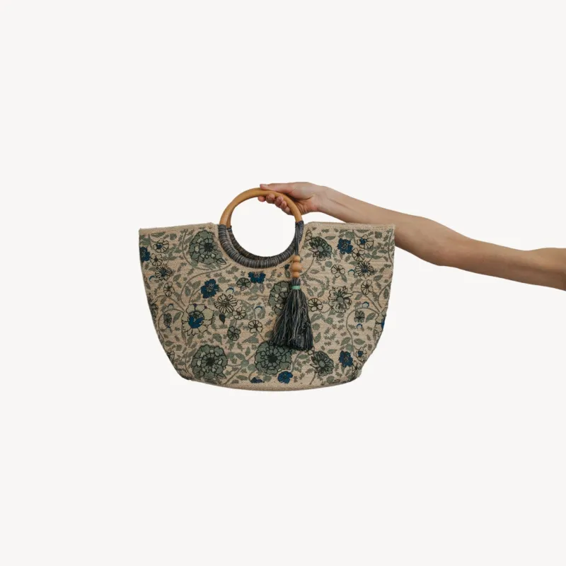 Denim Floral Jute Bag made by POKOLOKO