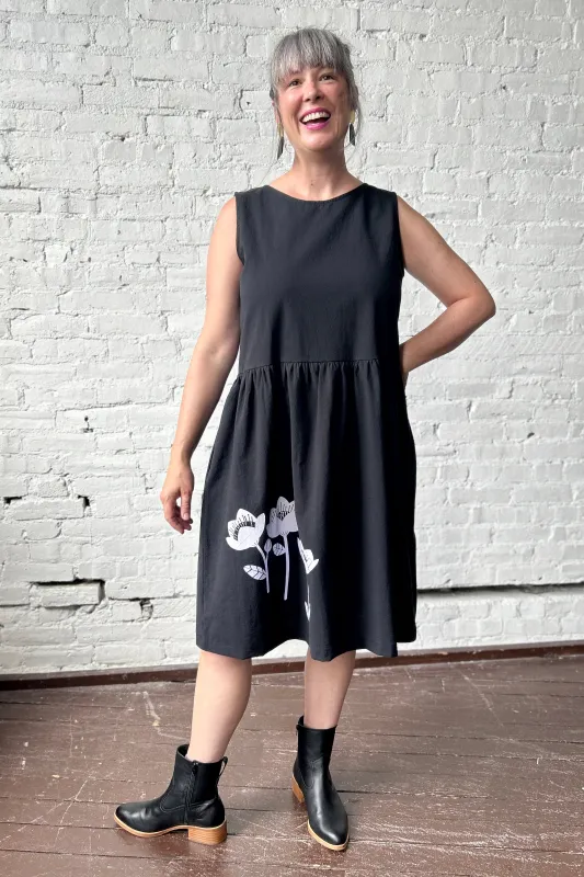 FINAL SALE Kudo Dress - Black with Folk Flowers made by Smoking Lily