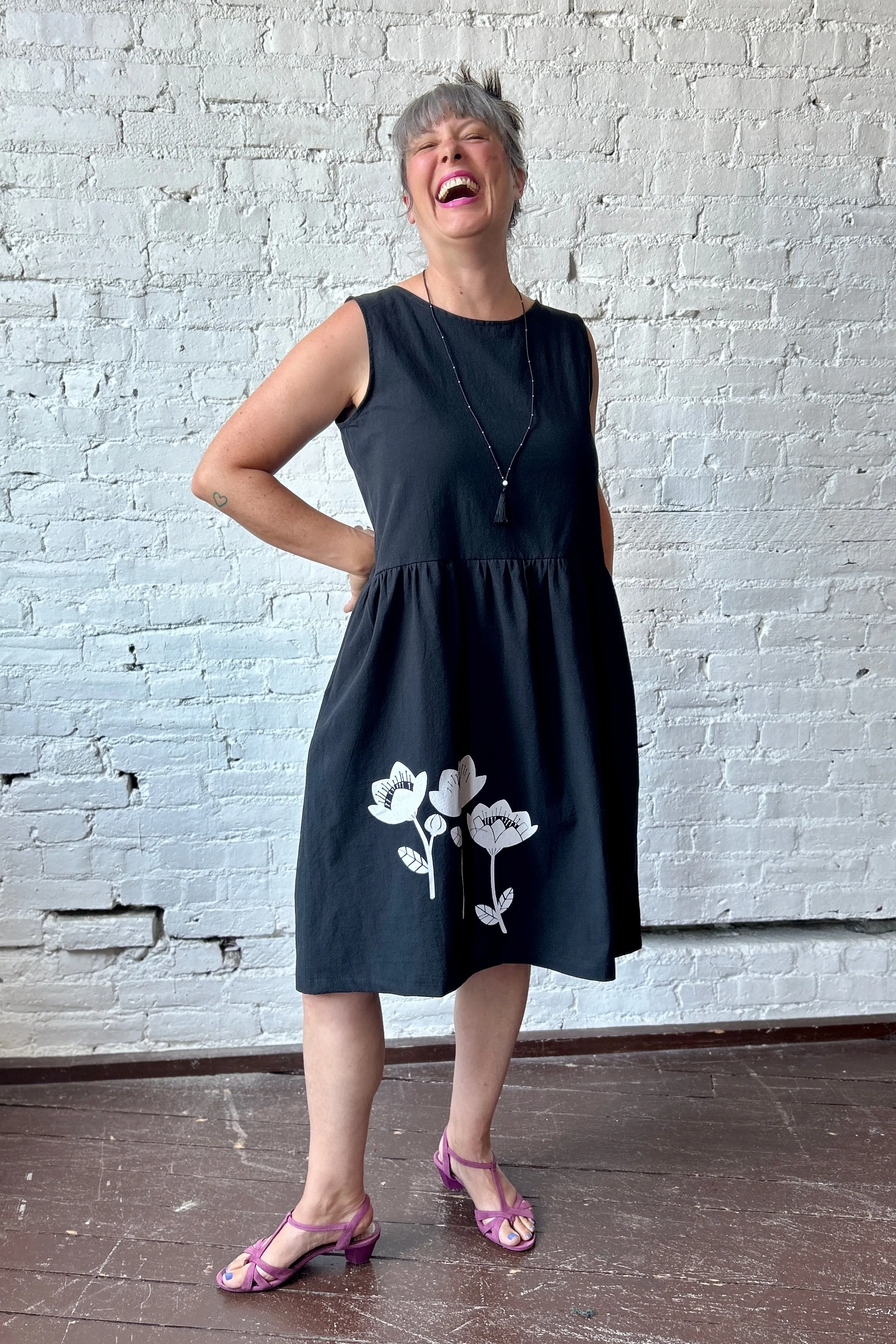 FINAL SALE Kudo Dress - Black with Folk Flowers sold by Smoking Lily product image thumbnail 5