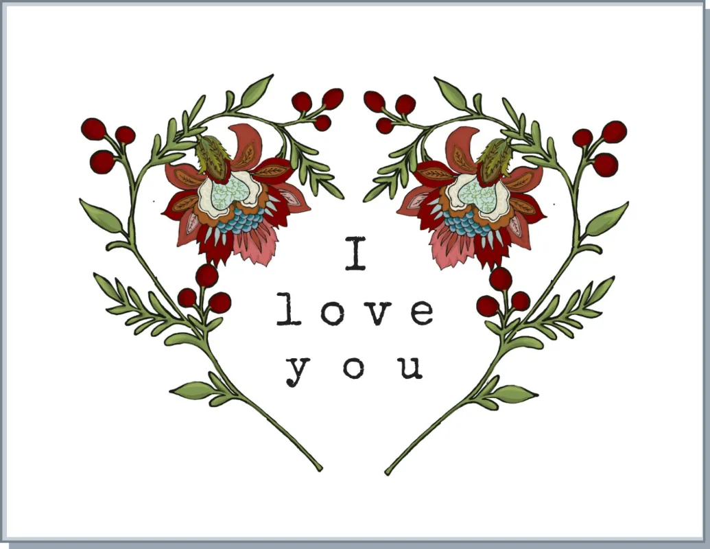 Newfolk&Cabin Jacobean I Love You Floral Heart - Greeting Card made by Smoking Lily