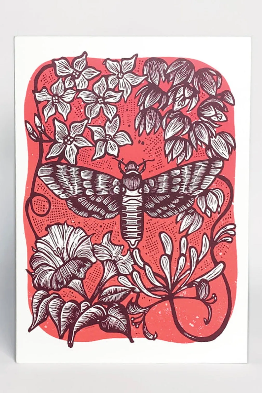 Hawk and Rose Press - Nocturne Linocut Card sold by Smoking Lily