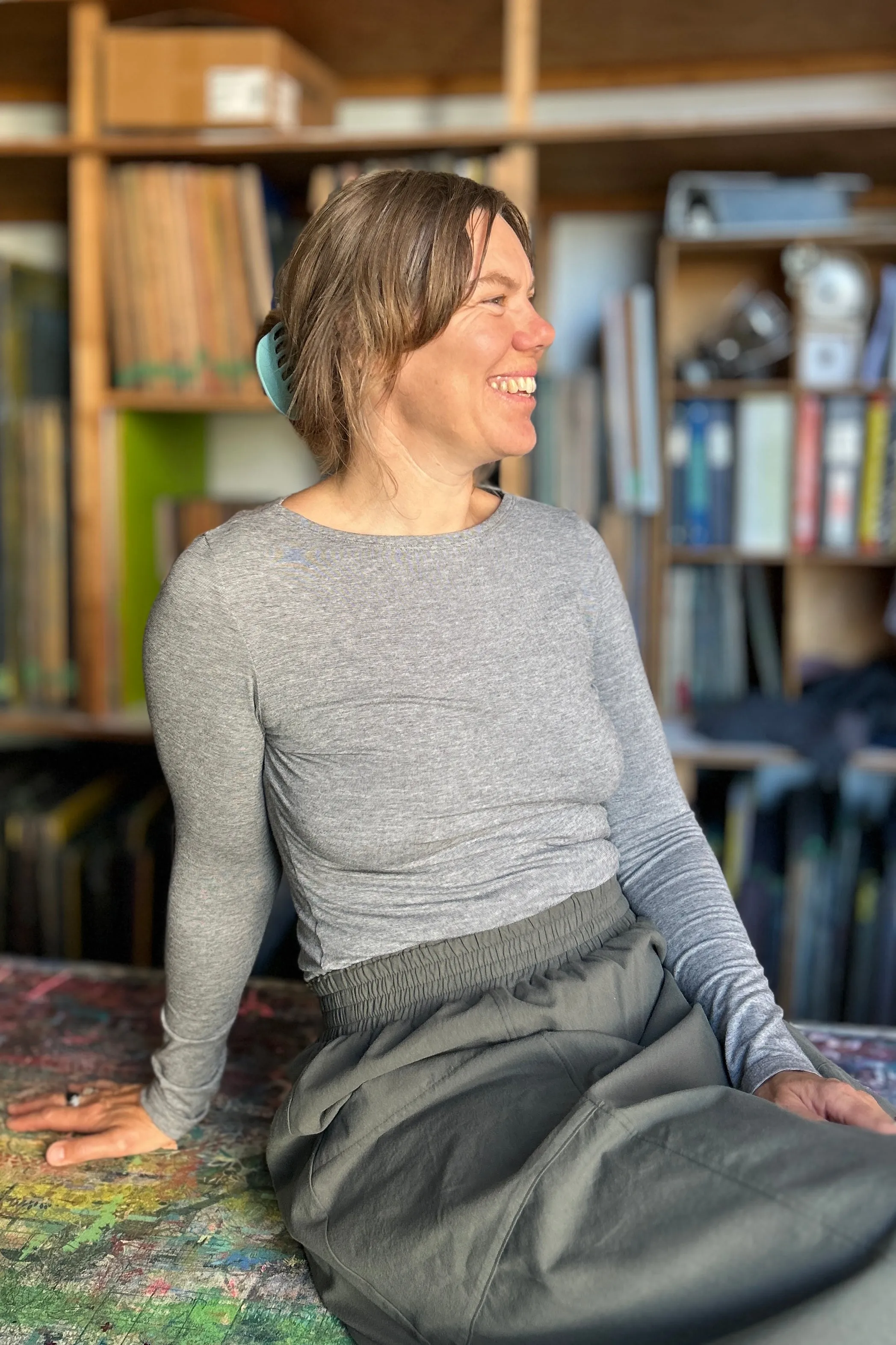 Nanette Top - Grey Microstripe sold by Smoking Lily