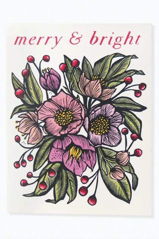 Hawk and Rose Press - Merry & Bright Linocut Card made by Smoking Lily