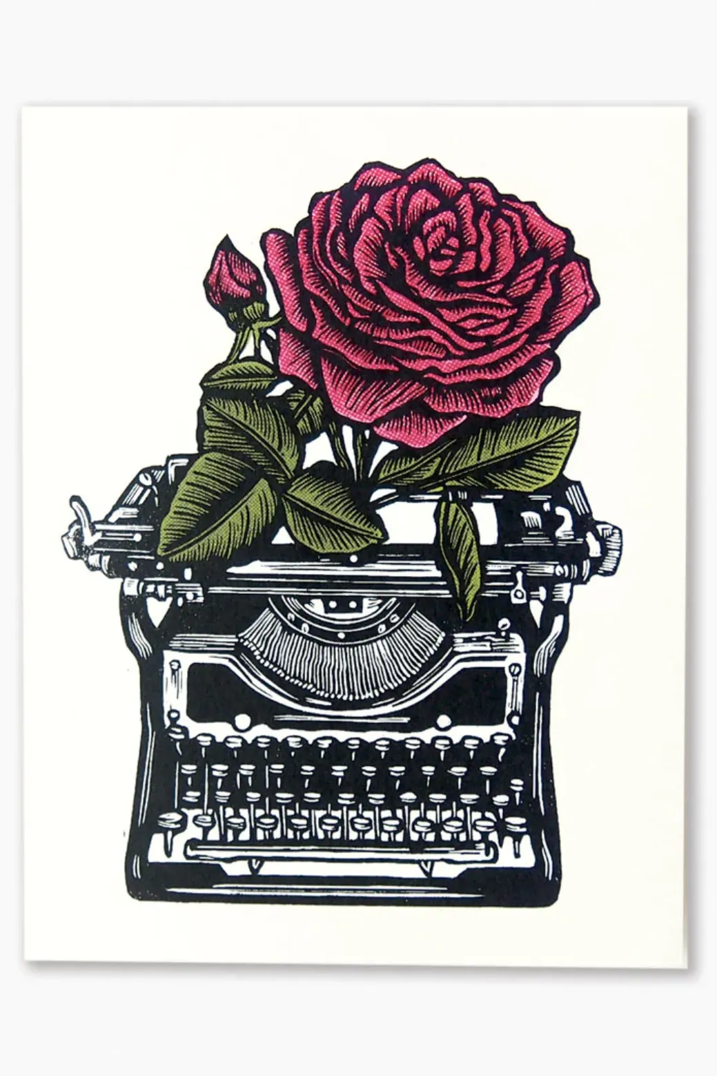 Hawk and Rose Press - Vintage Underwood Linocut Card sold by Smoking Lily