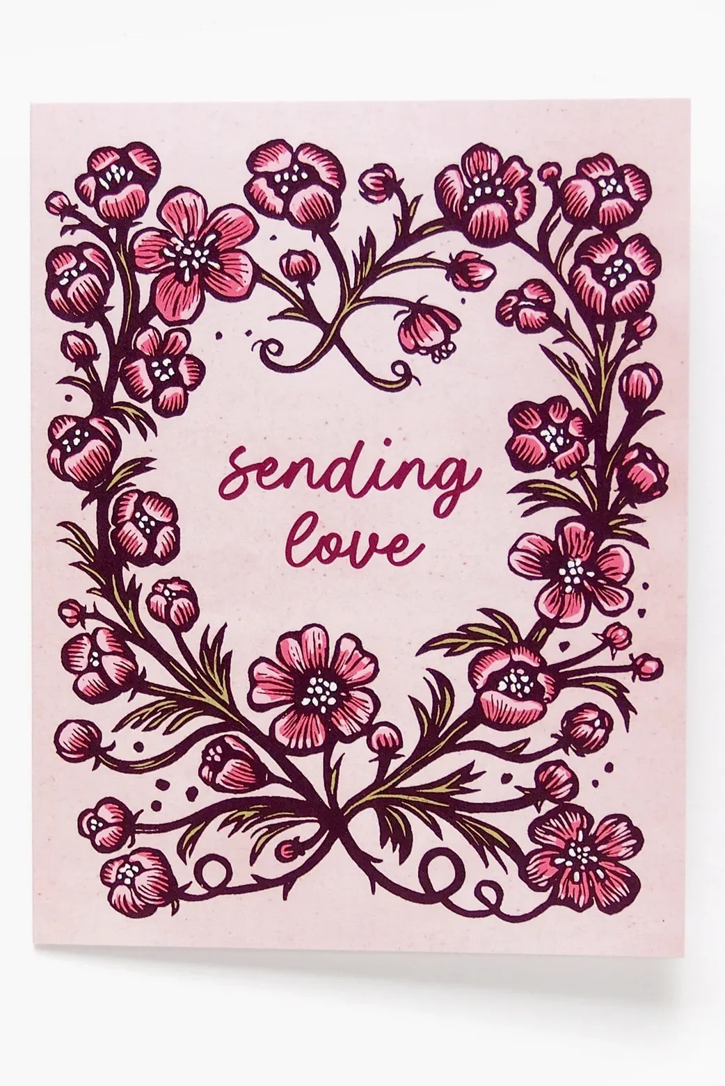 Hawk and Rose Press - Sending Love Linocut Card sold by Smoking Lily