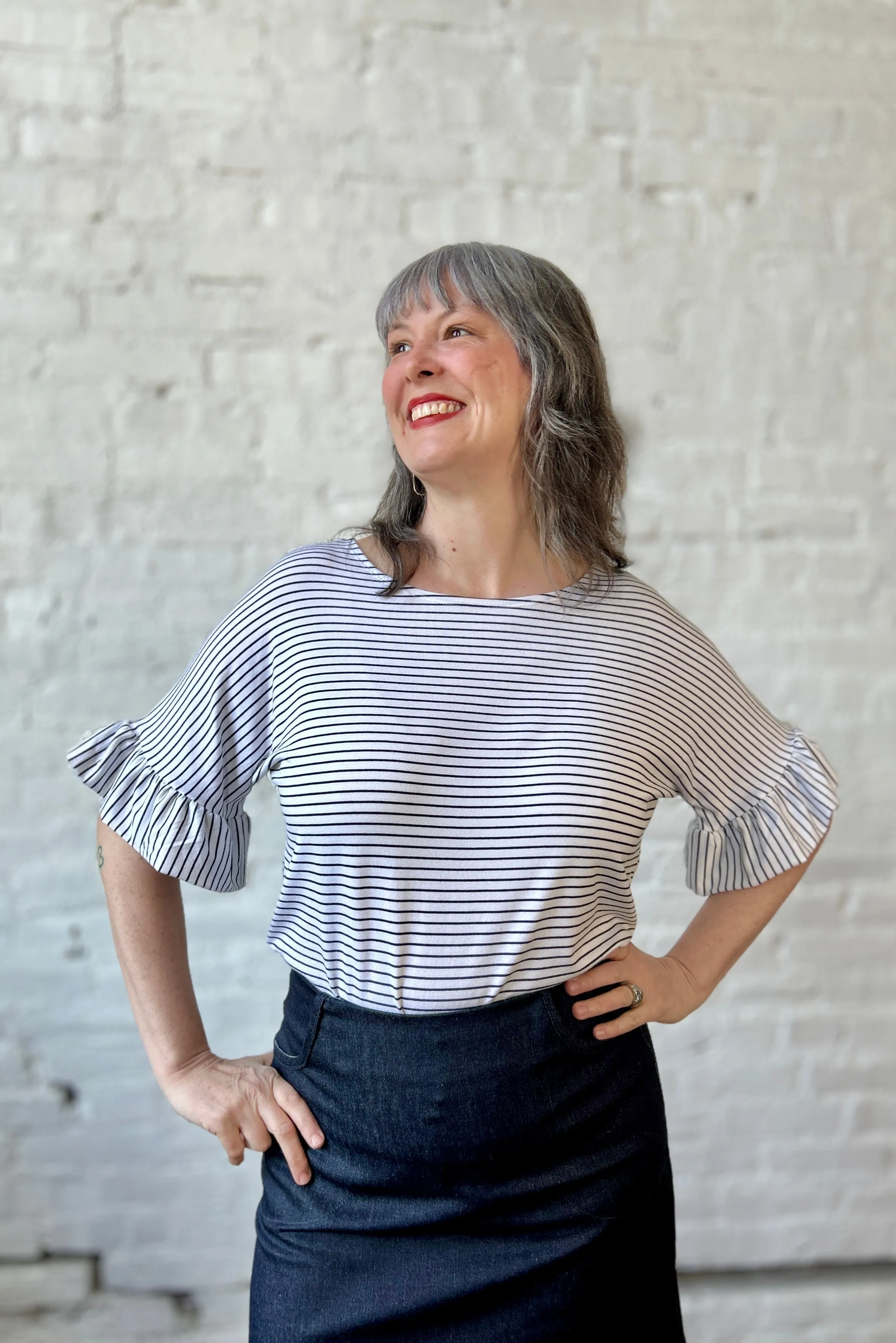 Final Sale Ruffle Tee - Stripes sold by Smoking Lily
