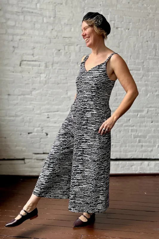 Final Sale Liberty Jumpsuit - Black + White Bloom sold by Smoking Lily