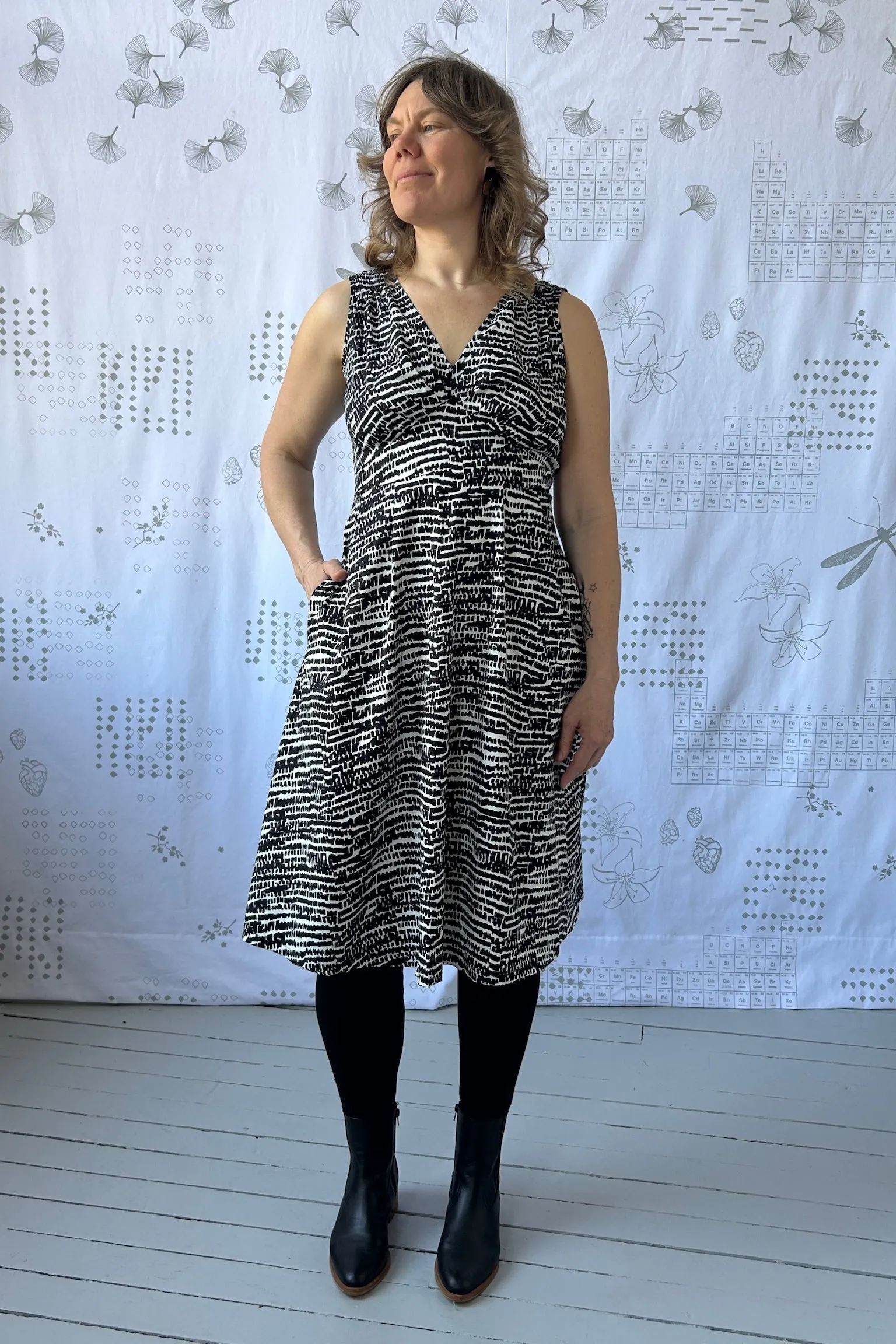 Kapow Dress - Black + White Bloom sold by Smoking Lily