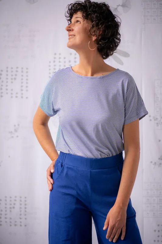 Boatneck Tee - Cobalt Stripe made by Smoking Lily